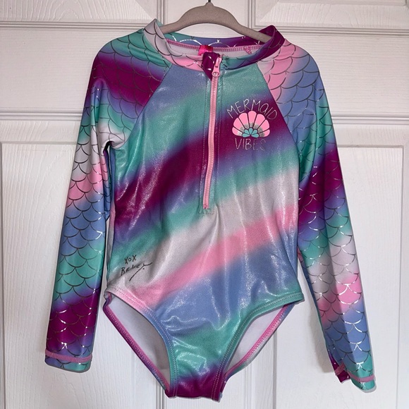 Betsy Johnson Metallic Mermaid Swimsuit Rashguard - Picture 2 of 7